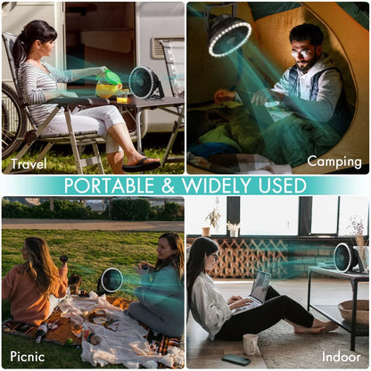 Panergy Camping Tent Fan with LED Lantern, Camp Fan Rechargeable, 10000Mah Battery Operated Fan, Max. 28H Working Time, Powerful & Quiet, Portable Fan with Hook for Tent and Emergency