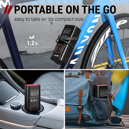 150 Psi Cordless Tire Inflator Portable Compressor, Quick Inflation, Auto Shutoff, LED Light, Accs, Red