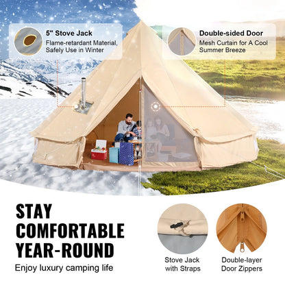 Canvas Bell Tent 5M/16.4Ft 4-Season Camping Yurt Tent with Stove Jack