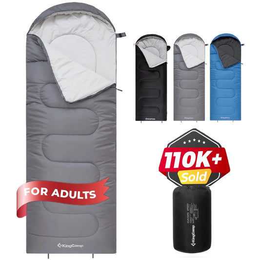 3-Season Cold Weather Sleeping Bag - Lightweight, Waterproof & Compression Sack Included, 27°F-54°F, Right Zip Design for Adults, Ideal for Camping, Backpacking & Travel (Grey)