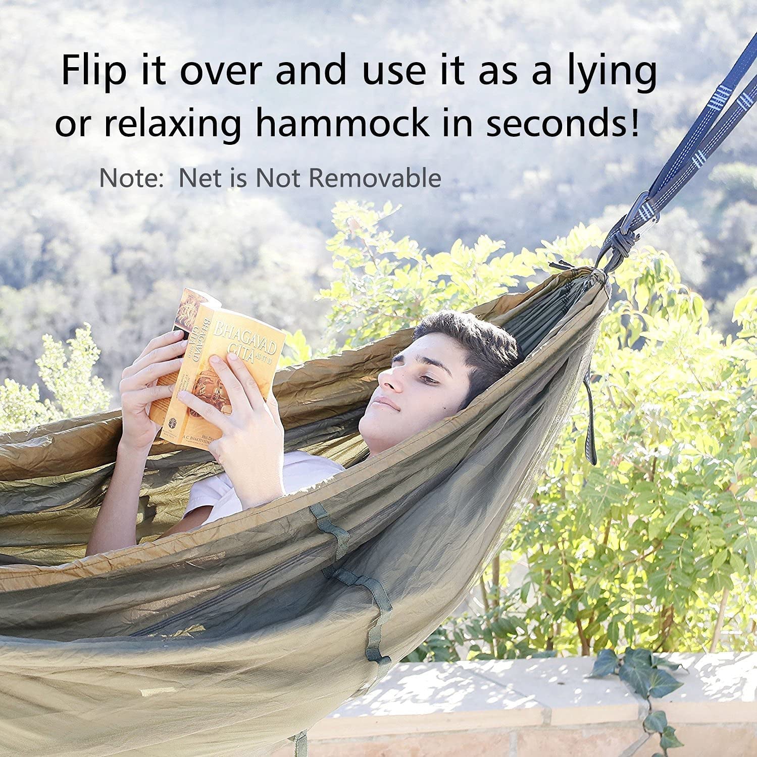 Camping Hammock, Portable Single & Double Hammock with Net, 2 Person Hammock Tent with 2 * 10Ft Straps, Best for Outdoor Hiking Survival Travel