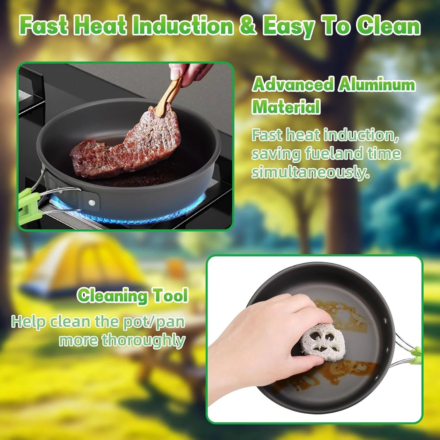 15Pcs Camping Cookware Set with Mini Stove, Aluminum Camping Cookware Kit, Folding Camping Cooking Set with Non-Stick Pot Pan Teapot Storage Bag for Camping Backpacking Outdoor Cooking Picnic