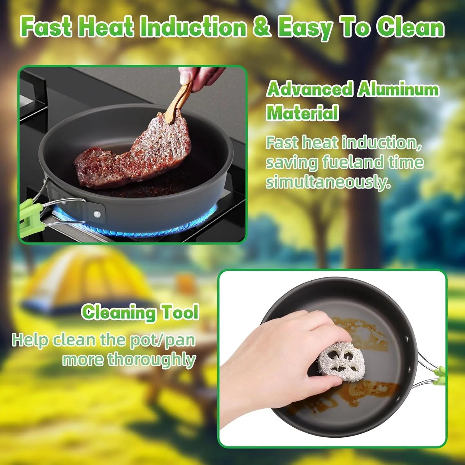 15Pcs Camping Cookware Set with Mini Stove, Aluminum Camping Cookware Kit, Folding Camping Cooking Set with Non-Stick Pot Pan Teapot Storage Bag for Camping Backpacking Outdoor Cooking Picnic