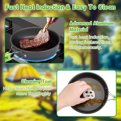 15Pcs Camping Cookware Set with Mini Stove, Aluminum Camping Cookware Kit, Folding Camping Cooking Set with Non-Stick Pot Pan Teapot Storage Bag for Camping Backpacking Outdoor Cooking Picnic