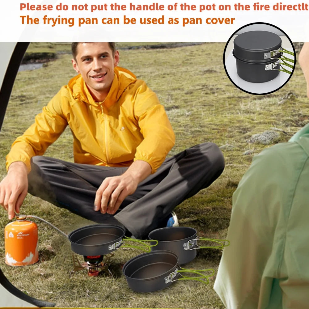 Camping Cookware Set Camping Gear Campfire Utensils Non-Stick Cooking Equipment Lightweight Stackable Pot Pan Bowls with Storage Bag for Outdoor Hiking