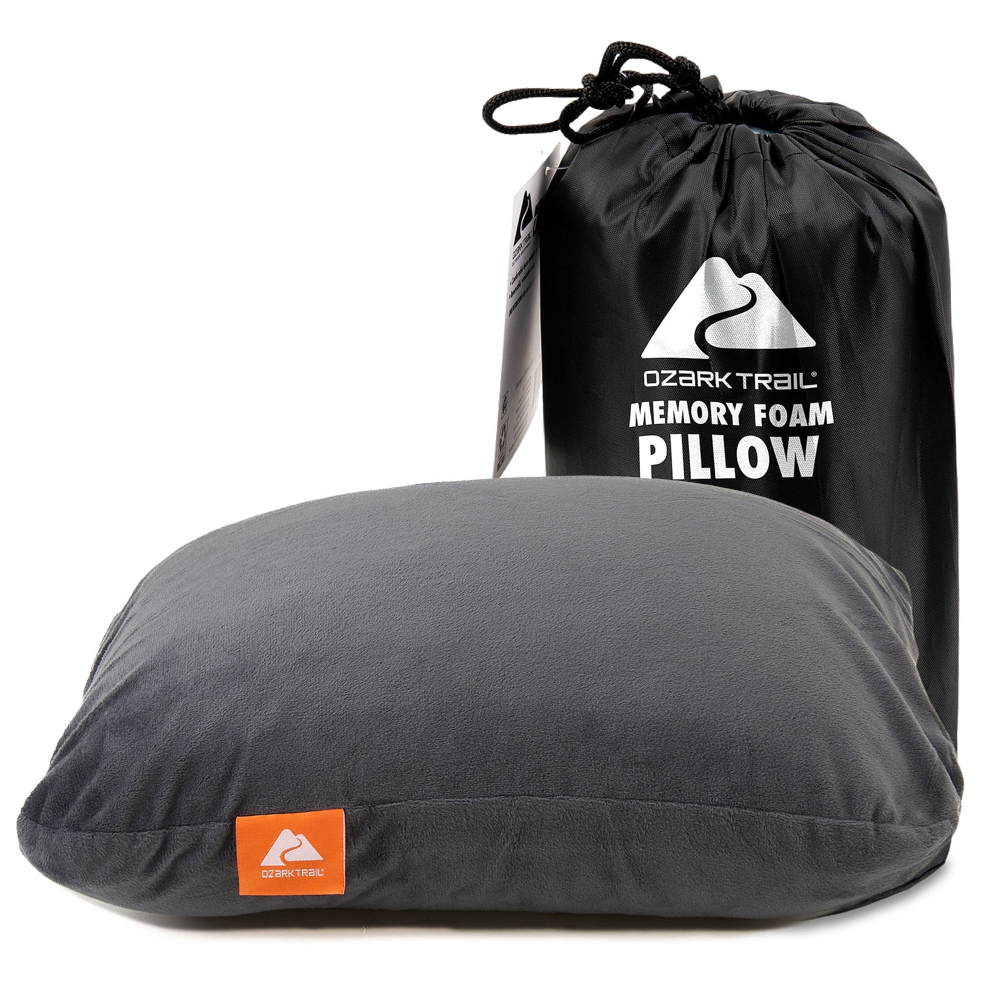 (2 Pack)  Memory Foam Camping Pillow, Adult Use, Dark Grey Color.
