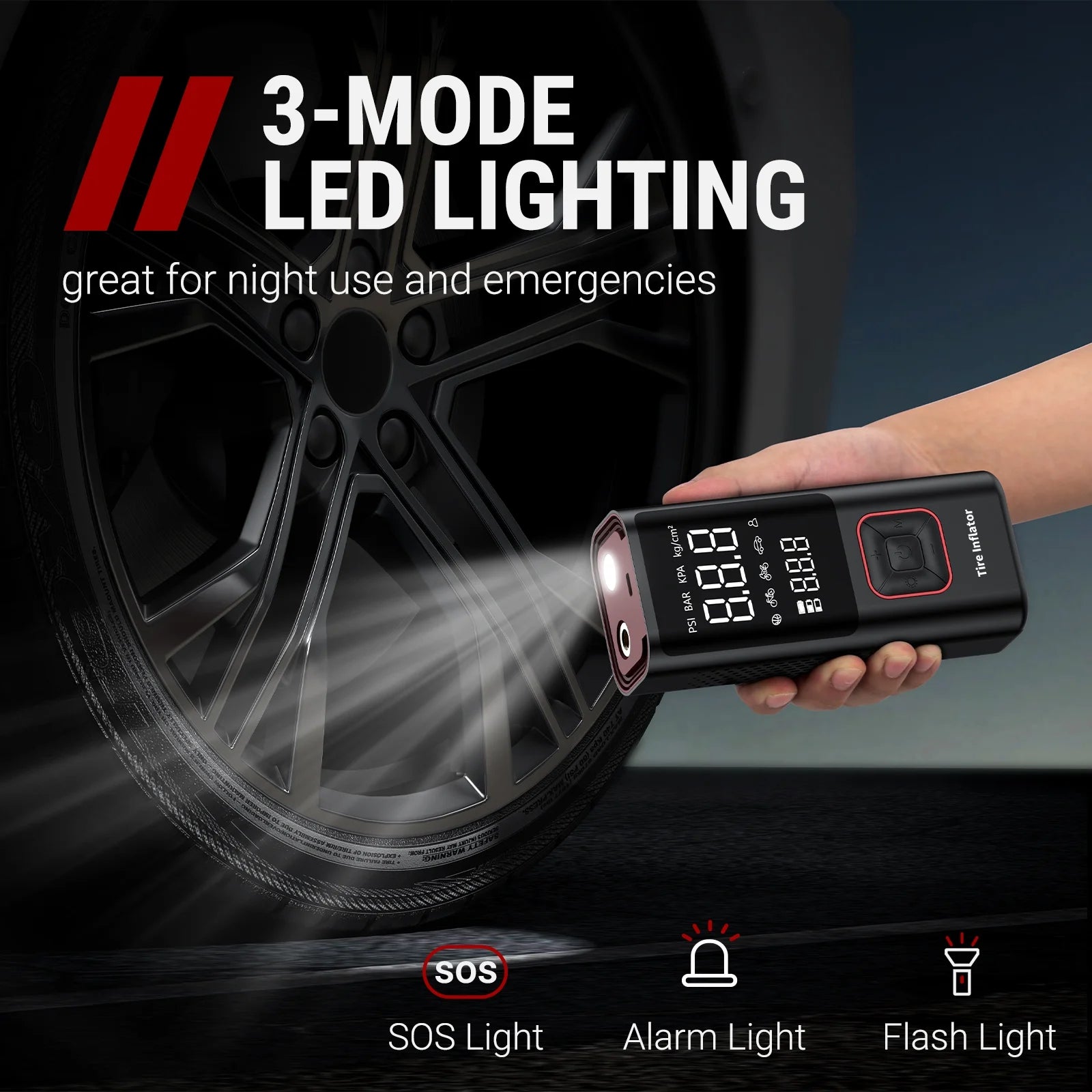 150 Psi Cordless Tire Inflator Portable Compressor, Quick Inflation, Auto Shutoff, LED Light, Accs, Red