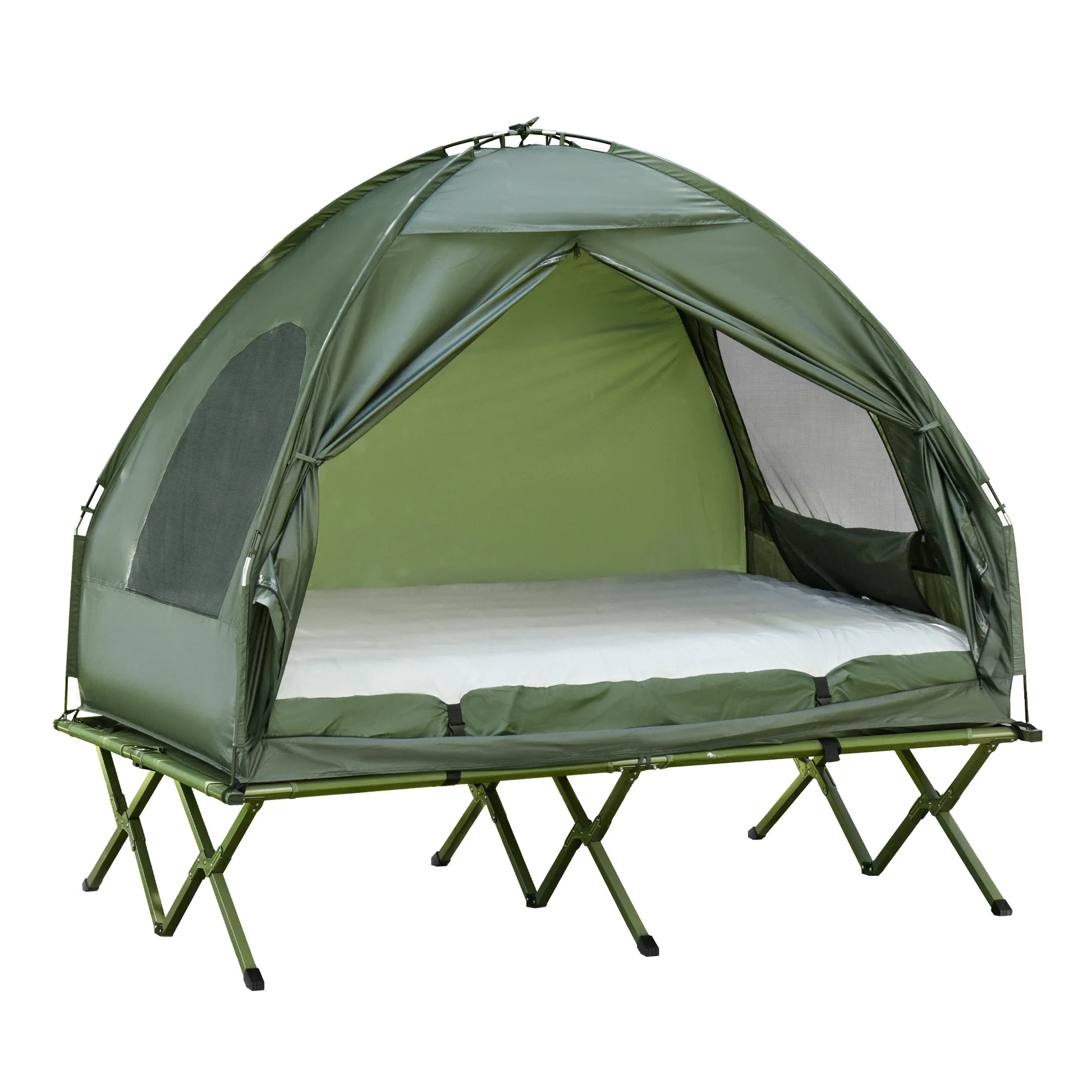 2 Person Foldable Camping Cot with Tent, Bedspread, Air Mattress
