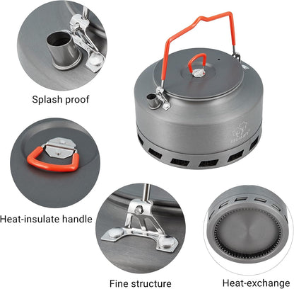 Camping Kettle 1.6L Heat Exchange Camp Tea Coffee Pot Lightweight Outdoor Hiking Gear Portable Teapot