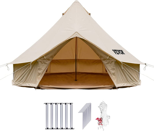 Canvas Bell Tent - 4 Seasons Breathable 100% Cotton Canvas Yurt - W/Stove Jack, Luxury Glamping Tent Waterproof for Family Camping, Hunting, Party