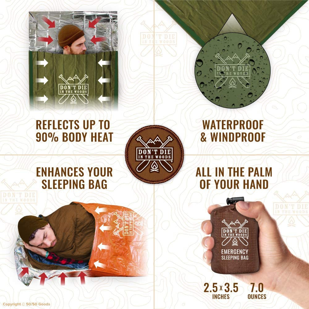 Don’T Die in the Woods - Survival Bivy - Emergency Sleeping Bag with Hood - Made with Extra-Thick Space Blanket Thermal Mylar