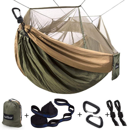 Camping Hammock, Portable Single & Double Hammock with Net, 2 Person Hammock Tent with 2 * 10Ft Straps, Best for Outdoor Hiking Survival Travel