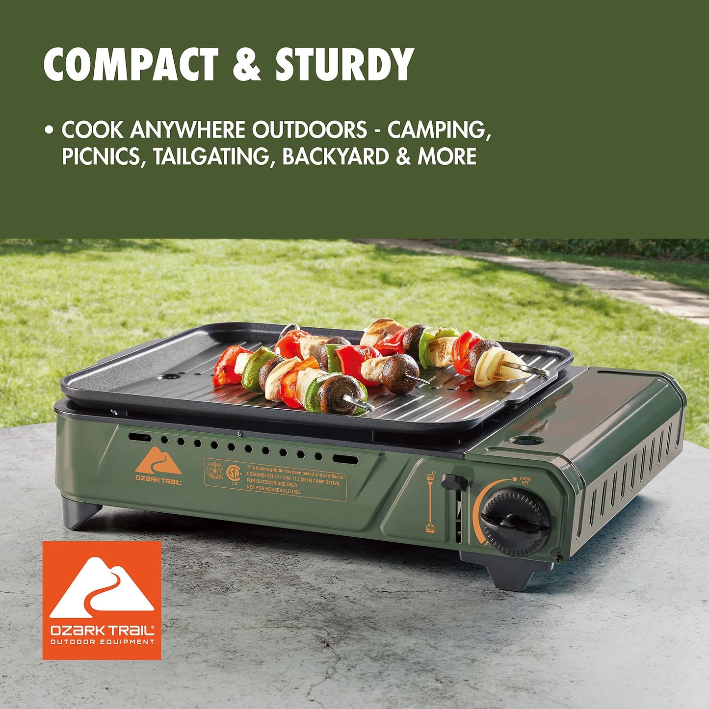 Outdoor Butane Griddle, 7650 BTU, 15"X12" Cast Aluminum Griddle Fits 4 Burgers, CSA Approved, Green Color