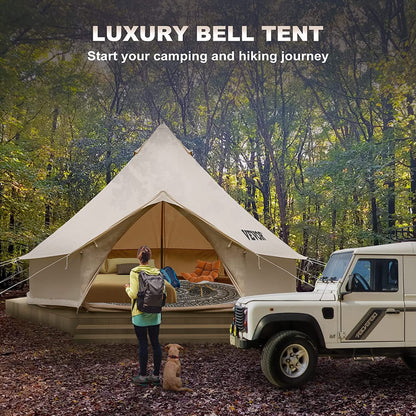 Canvas Bell Tent - 4 Seasons Breathable 100% Cotton Canvas Yurt - W/Stove Jack, Luxury Glamping Tent Waterproof for Family Camping, Hunting, Party